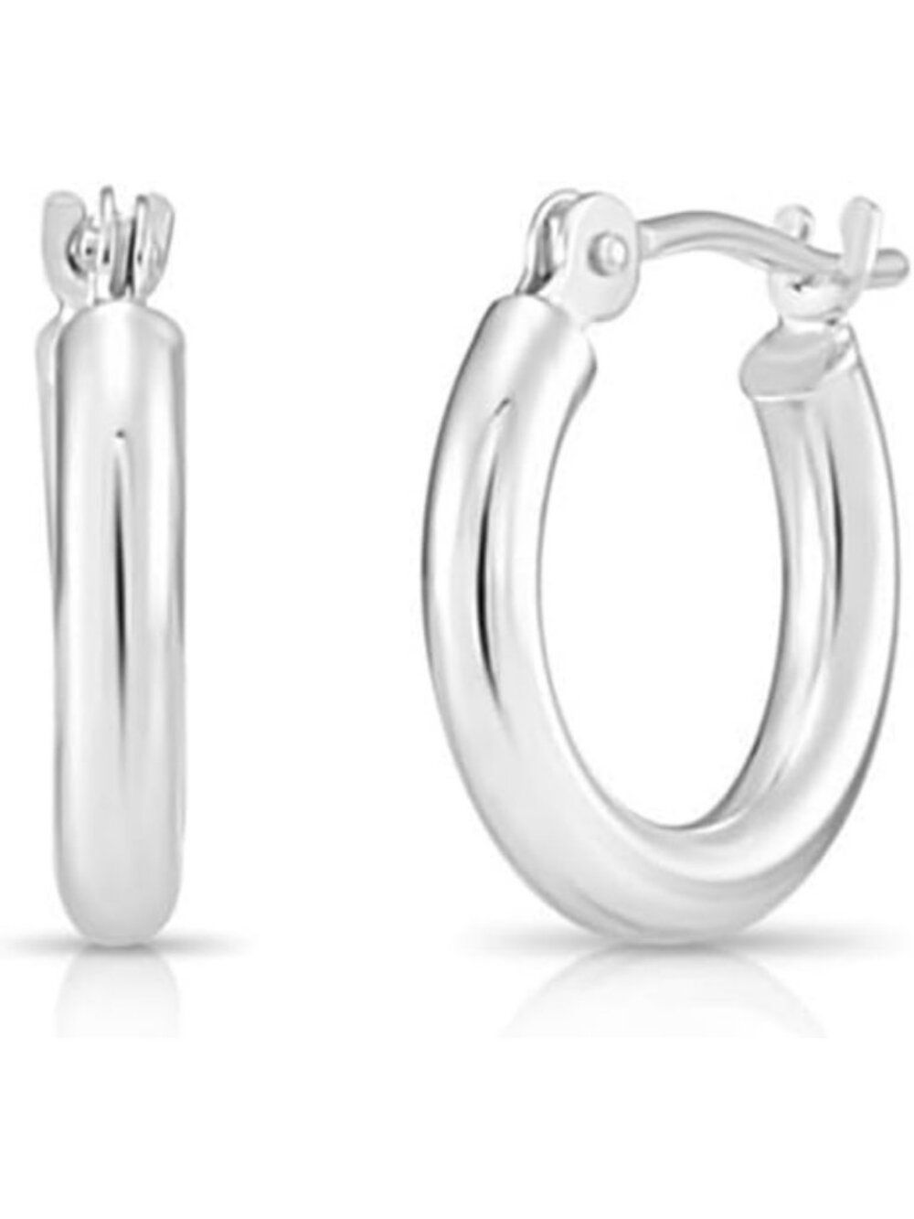 10K White Gold Polished Classic Hoop Earrings - Elegant Round Design, Timeless
